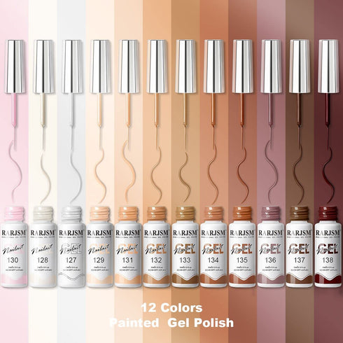 RARJSM Gel Paint for Nail Art, Nude Liner Gel Polish Set, 12 Colors with Thin Sharp Brush