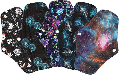 ReUseLife 5 Pack 10 Inch Cloth Menstrual Pads,Reusable Sanitary Pads,Washable Panty Liner,Unscented