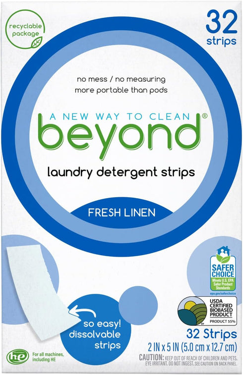 Beyond Laundry Detergent Strips - Fresh Linen, Eco-friendly, Hypoallergenic, 32 Dissolvable Strips