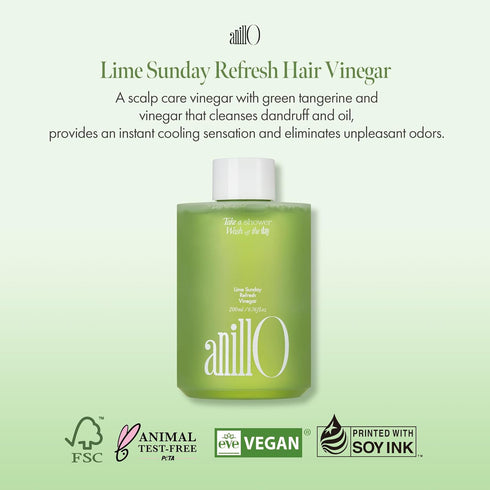 Lime Sunday Refresh Hair Vinegar with Vitamin C, Vinegar, Green Mint for Deep Cleansing Oily Scalp and Reducing Oil Production, Lime Citrus Scent, Silicone, Sulfate & Paraben Free (200ml / 6.76 fl.Oz)