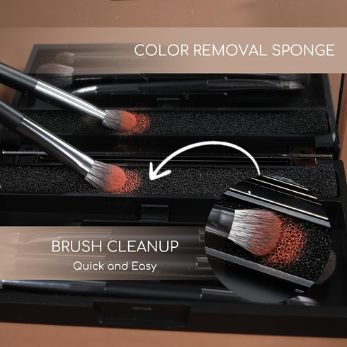 ENERGY Travel Eye Makeup Brush Set, 4PCS Eyeshadow Blending Eyeliner Kit with Portable Mirror Case