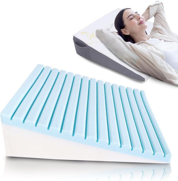 Bed Wedge Pillow for Sleeping - Gel Memory Foam for Back, Knee Pain Relief After Surgery, 7.5 Inch Triangle Elevation