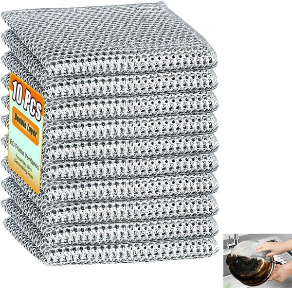 10 Pcs Reusable Wire Dishwashing Rags, Non-Scratch Multipurpose Cleaning Pads for Washing Dishes, Pots, Pans