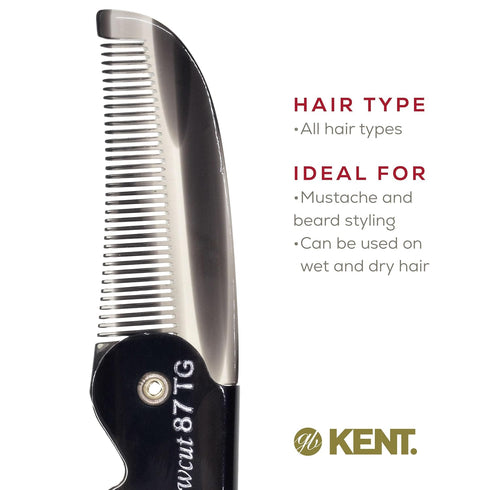 Kent 87T Graphite Handmade Folding Pocket Comb for Men, Fine Tooth Hair Comb for Grooming
