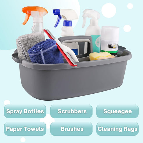 Large Gray Cleaning Supplies Caddy | Portable Household Organizer