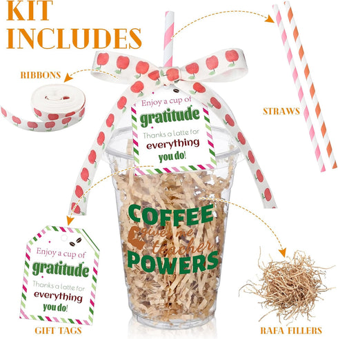 Qinyoung 24 Sets End of Year Teacher Gifts Bulk Coffee Gift Card Holder with Cards Teacher Survival Kit Thank You Gifts