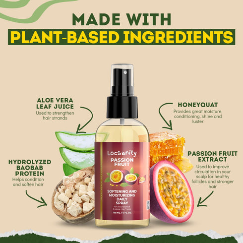Locsanity Daily Moisturizing Spray for Dull, Dry Locs – Trial Size Passion Fruit Hair Moisturizer (4 fl oz)