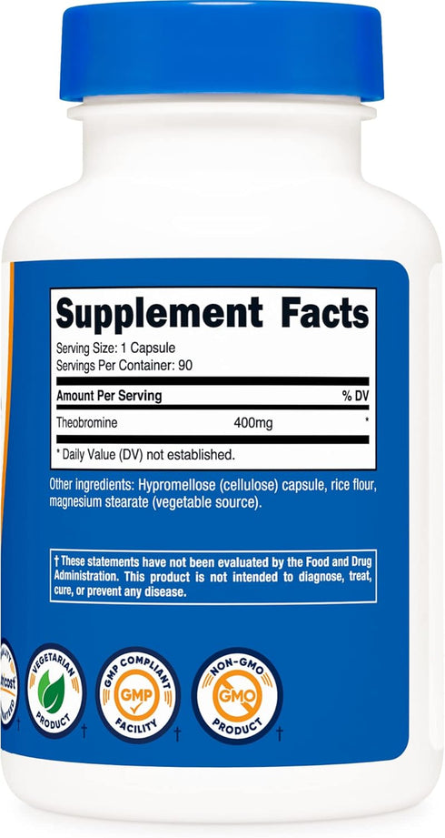 Nutricost Theobromine 400mg - 90 Vegetarian Capsules, Gluten Free, Non-GMO