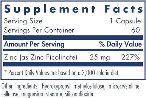 Allergy Research Group Zinc Picolinate Supplement - Hypoallergenic, Vegetarian Capsules, 60 Count