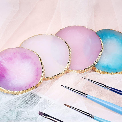 Resin Nail Art Palette, Mixed Color Nail Painting Display Board with Gilded Edge (Pink)