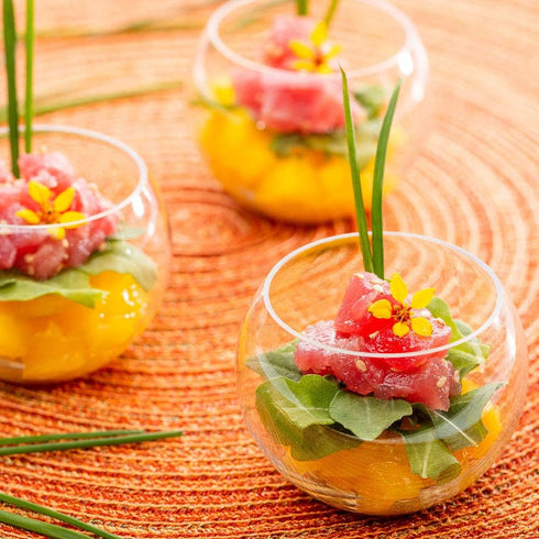 Restaurantware 4 Ounce Round Plastic Bowls, 5 Clear Disposable Sphere Cups for Appetizers, Parties, Weddings