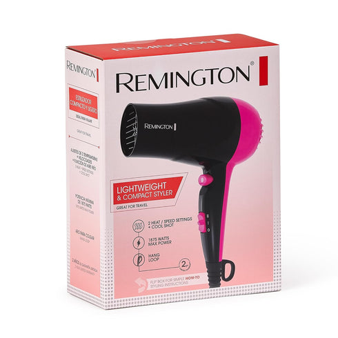 Remington Compact Styler - Small & Portable Hair Dryer, Ceramic Blow Dryer with 2 Heat/Speed Settings, Travel Size