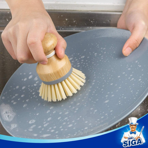 Pack 2 MR.SIGA Bamboo Palm Brush, Scrub Brush for Dishes Pots Pans Kitchen Sink Cleaning
