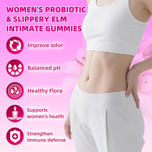 Gummies Immune 60 Count Women's Probiotic Slippery Elm - Her Juicy Probiotics for Feminine Health, Supports pH Balance