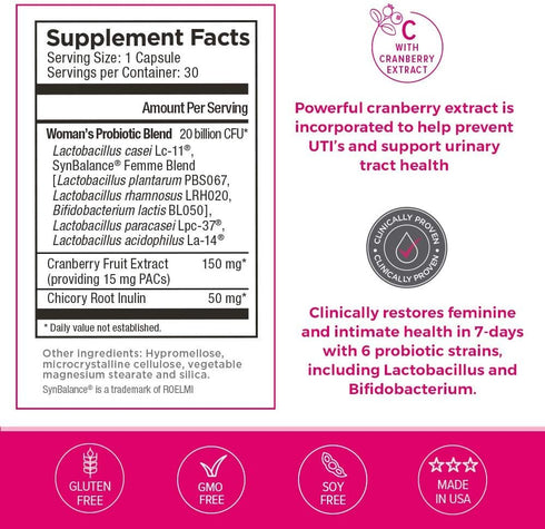 Omax Health Prebiotics and Probiotics Complex for Women, Vegan, Organic, Gluten Free for Vaginal Health
