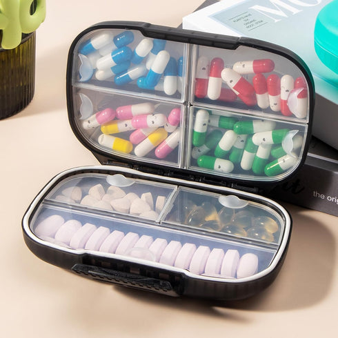 zeeho 7-Compartment Travel Pill Organizer Large Capacity Medicine Box with Dual Lock Secure Leakproof Waterproof