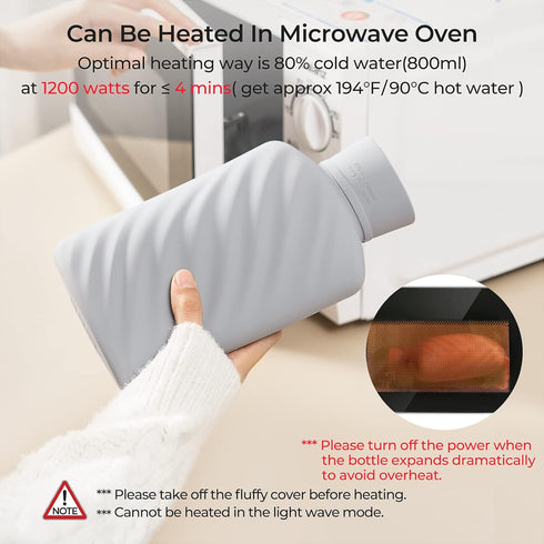 MEETRUE Microwaveable Hot Water Bottle with Cover (1 Liter), BPA-Free Silicone Hot Water Bag for Pain Relief