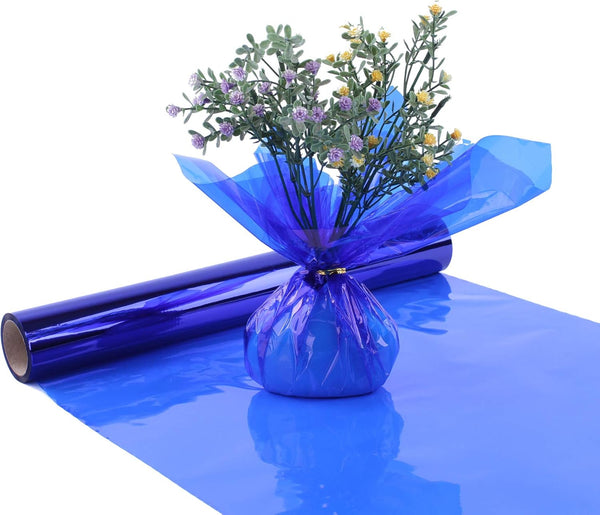 Blue Cellophane Wrap Roll, Translucent Blue Wrapping Paper, 16 Inch x 100 Ft for Gift Baskets