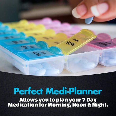 Weekly Pill Organizer - 21 Day Pill Planners for Vitamins, Pills & Medication, Easy to Read & Travel Friendly