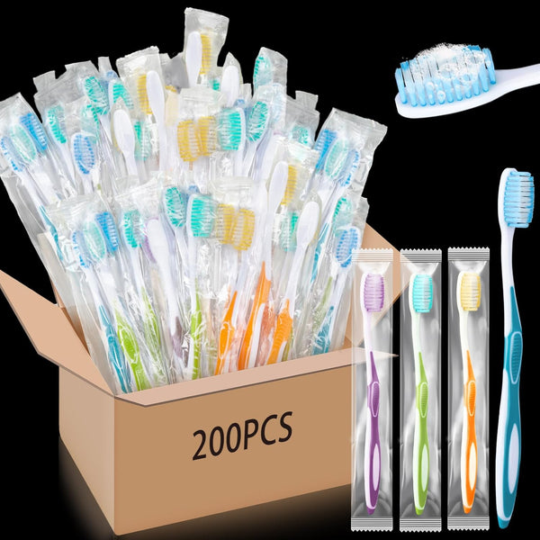 Maxcheck 200 Packs Colorful Prepasted Disposable Toothbrushes, Individually Pre Pasted Toothbrushes for Homeless Gift