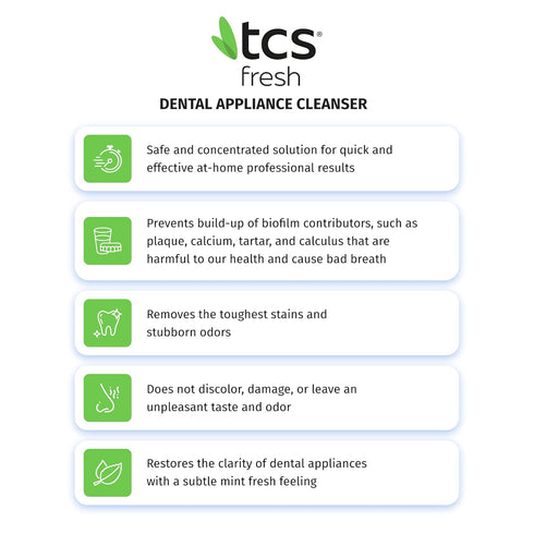 TCS Fresh Dental Appliance Cleaner, 24 Count Professional Strength Concentrated Cleanser Powder, Mint Flavor