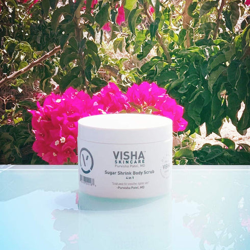 Visha Skincare 4 in 1 Sugar Shrink Body Scrub, 10 oz - Multi-tasking Exfoliating Scrub for Smooth and Soft Skin
