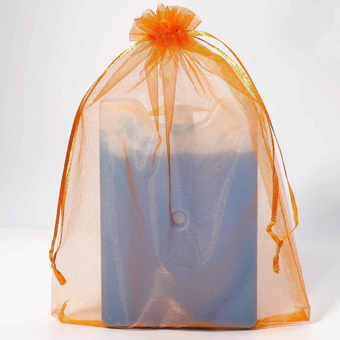 UHANGETH 100 Pcs 6x9 Inch Orange Drawstring Organza Gift Bags, Jewelry Party Wedding Favor Pouches