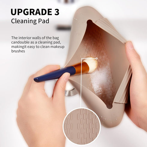 Silicone Makeup Brush Holder Travel Cosmetic Bag, Soft Portable Case with Anti-Fall Out Magnetic Closure