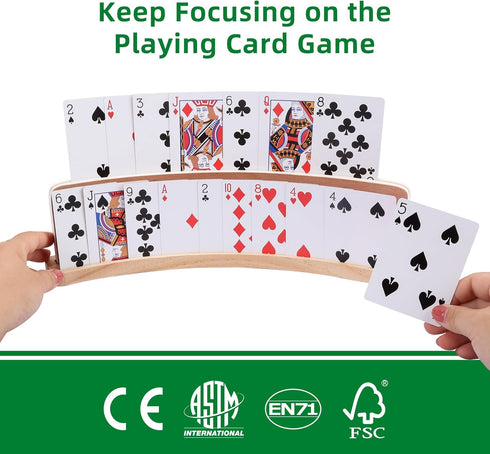Set 4 14x1.6x4 GOTHINK of Curved Wooden Playing Card Holder for Kids Adults Cards Holders for Playing Cards