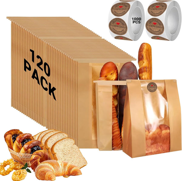 PEOKPIPLE Sourdough Bread Bags with Tin Tie Lock 120 Pack 11.8x3.5x4.7 Inch Paper