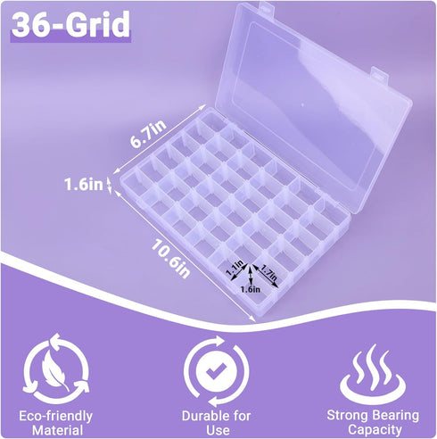 Nail Organizer Storage Box 36 Grids, Rhinestone Container Clear, Acrylic Press Fake Nail Tip Craft Art Accessories Plastic Empty Case, Display Holder for Jewelry Diamond Charms Gem Bead Polish by COSICS