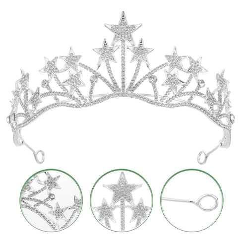 Lurrose Star Shaped Rhinestone Crowns, Bridal Tiaras Headpiece for Wedding Ceremony Party