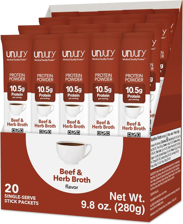 Unjury Whey Protein Powder Individual Stick Packs | Beef and Herb |
