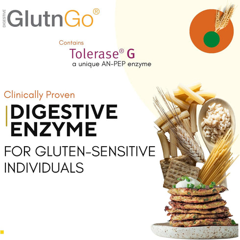 GlutnGo with Tolerase G 100mg Digestion Supplement, 90 Capsules for Gluten Intolerance, Fast and Effective