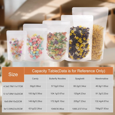 SumDirect 50Pcs Matte Frosted Zipper Resealable Stand Up Drink Bags, 4.3x6.7inches - Snack Food Tea Packing Drinking