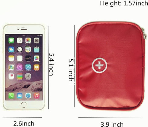 Portable Empty First Aid Bag, Mini Travel Medicine Pouch with Double Zippers for Travel and Home, Red