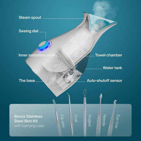 NanoSteamer Large 3-in-1 Nano Ionic Facial Steamer with Precise Temp Control - Spa Quality
