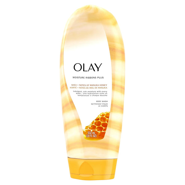 Olay Moisture Ribbons Plus Body Wash for Women, 18 fl oz, Shea + Manuka Honey Scent