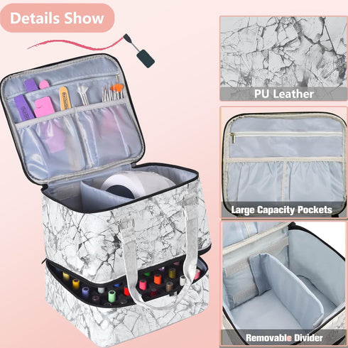 Nail Polish Organizer Case - Holds 42+ Bottles (15ml/0.5 fl.oz) and 1 Nail Lamp, Upgraded Double-layer Nail Polish Carrying Case Nail Polish Storage Bag with Handles (WHITE)