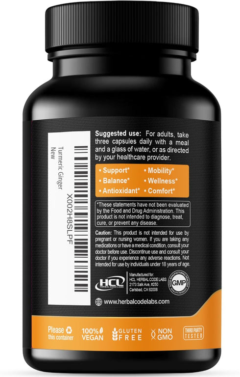 Turmeric Curcumin with Ginger, 1750mg High-Potency Formula with 95% Standardized Curcuminoids, 60 Vegan Capsules