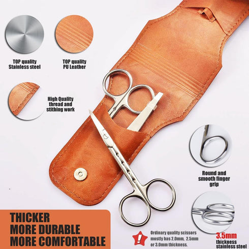 Professional Stainless Steel Facial Hair Scissors & Tweezers Set for Men, Moustache, Beard, Eyebrows