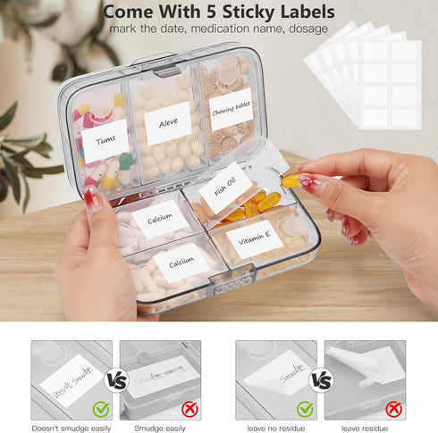 Labels,8 FYY Weekly Pill Organizer with Compartments Travel Daily Pill Case Airtight Moistureproof Large Pill Box