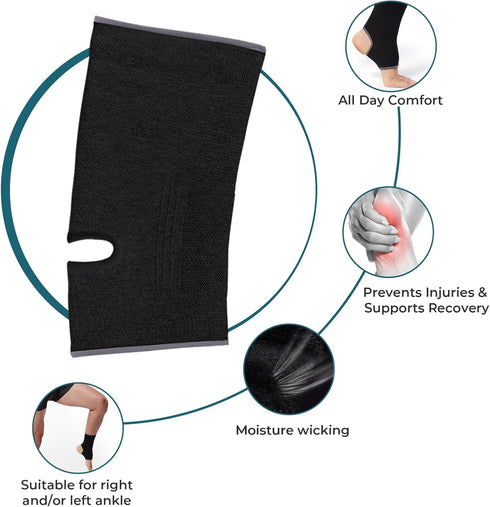 NEOTech Care Ankle Support Sleeve - Open Heel, Light, Elastic, Medium Compression, Black Color, Size L