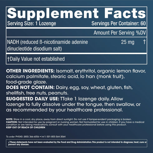 ProHealth NADH Pro - 60 Fast-Acting Lozenges - NAD Booster (25 mg) for Energy, Memory, Focus, Mood Support