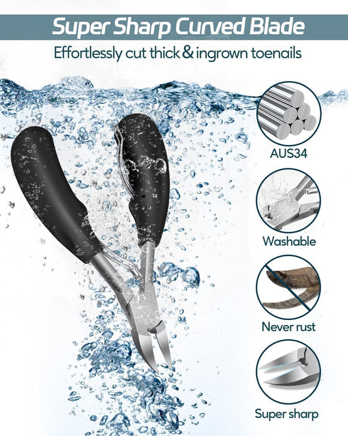 Toenail Clippers for Seniors, Thick Toenail Clipper Kits, Super Sharp Curved Blade, 6 Pieces