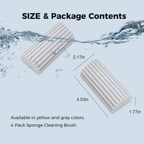 4-Pack Damp Clean Duster Sponge, Cleaning Brush for Blinds, Glass, Baseboards, Vents, Mirrors, and Faucets (Gray)