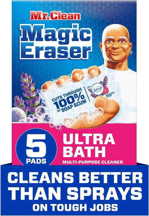 Mr. Clean Magic Eraser Ultra Bath - Multi Purpose Cleaner for Bathroom, Soap Scum Remover, 5ct