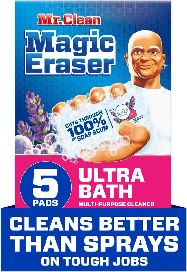 Mr. Clean Magic Eraser Ultra Bath - Multi Purpose Cleaner for Bathroom, Soap Scum Remover, 5ct