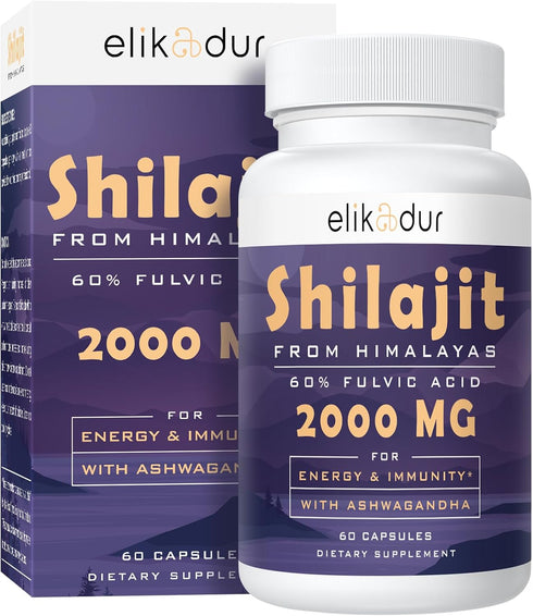 60,000 MG Shilajit Pure Himalayan Organic Capsules - 100% Gold Grade for Energy Boost & Immune Support - 60 Capsules