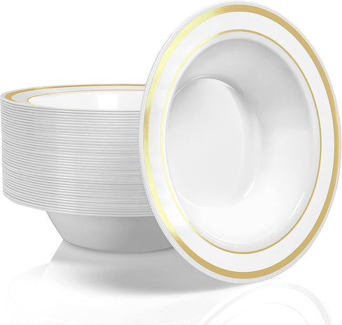 Stock Your Home Plastic Party Bowls, 50 Pack 12 Oz Elegant Disposable Dinnerware for Catering and Holidays